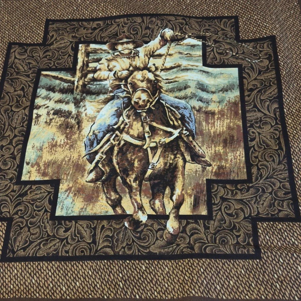 36x44 Cowboy & Horse panels RAWHIDE quilt Fabric Spring Industries Cotton VTG